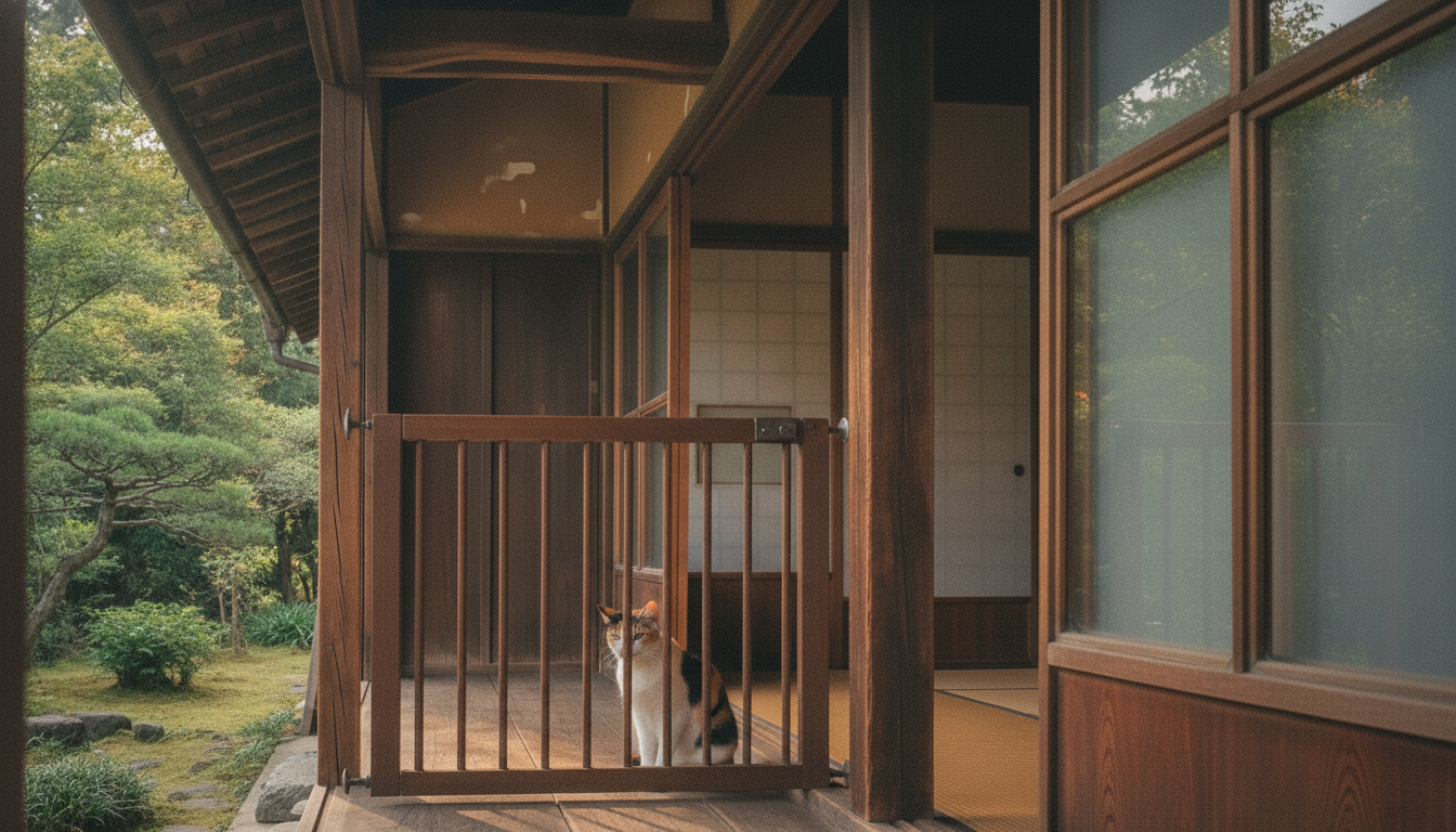 猫の脱走防止に玄関土間へ設置したペットゲート