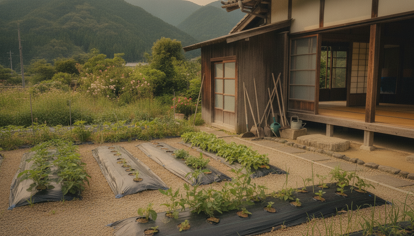 重ね不足で破れた防草シートから雑草が生える失敗例