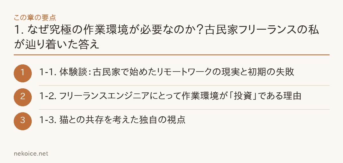 1. なぜ究極の作業環境が必要なのか？古民家フリーランスの私が辿り着いた答えの要点を整理した図