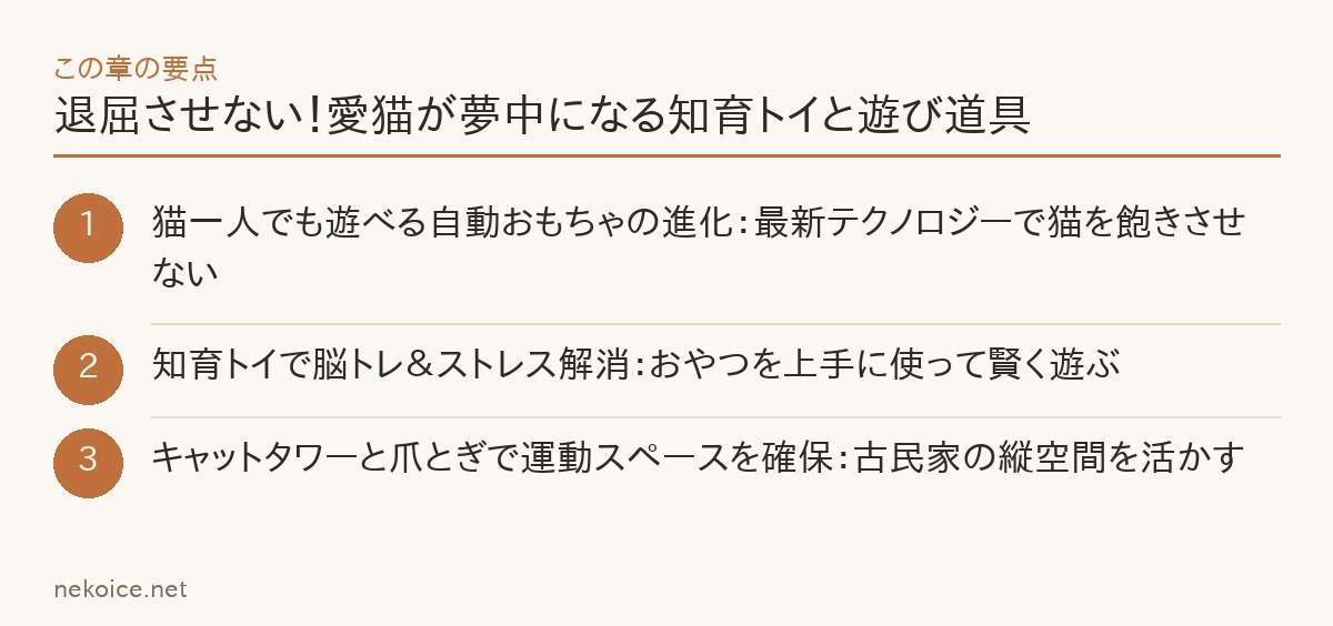 退屈させない！愛猫が夢中になる知育トイと遊び道具の要点を整理した図