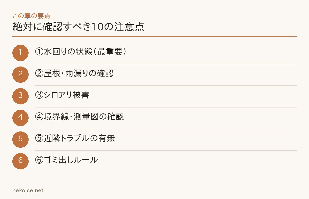 絶対に確認すべき10の注意点の要点を整理した図