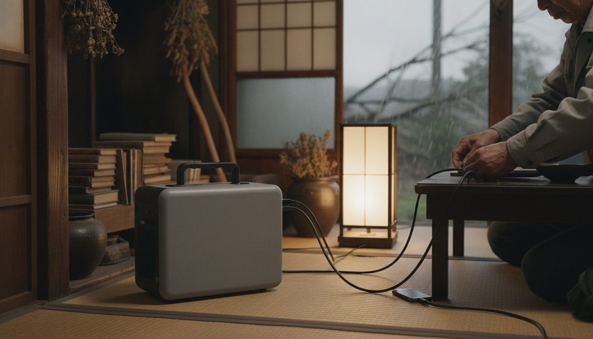 ポータブル電源の使用場面のイメージ（田舎は台風や倒木で都市部よりあっさり停電する）