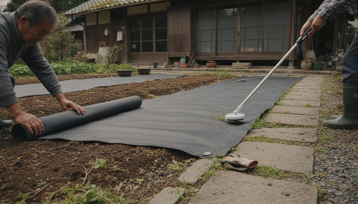 雑草対策の使用場面のイメージ(今の世代のやり方は『物理防御』と『スマート除草』の組み合わせ)